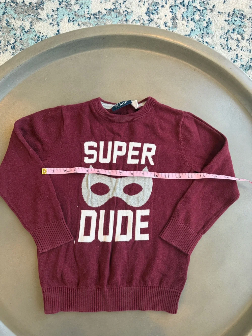 The Children's Place Maroon Crewneck Sweater with White 'Super Dude' Graphic